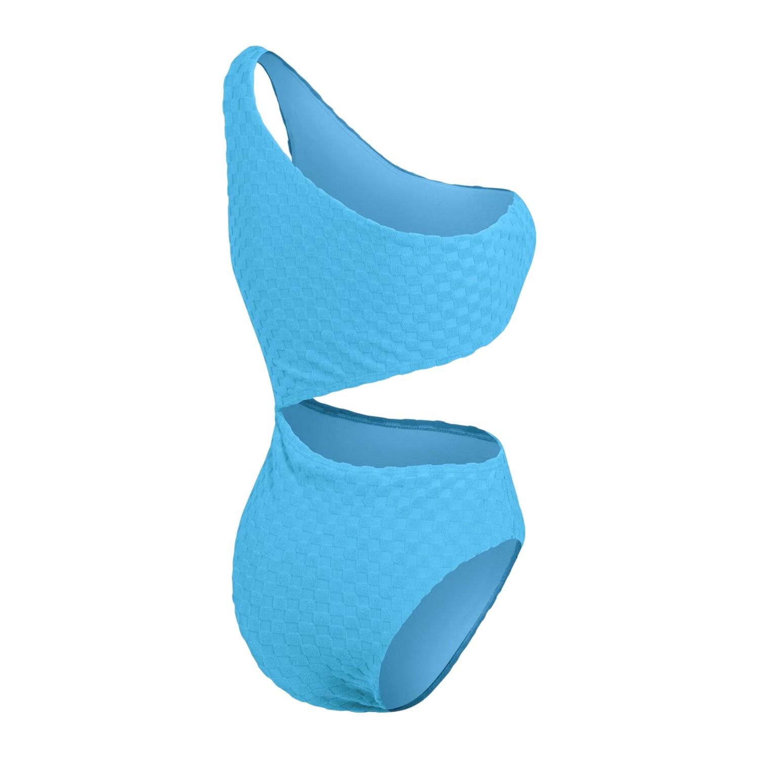 Maillot De Bain 1 Pièce Motif/style Damier Femme (Bleu À Carreaux) 2/3
