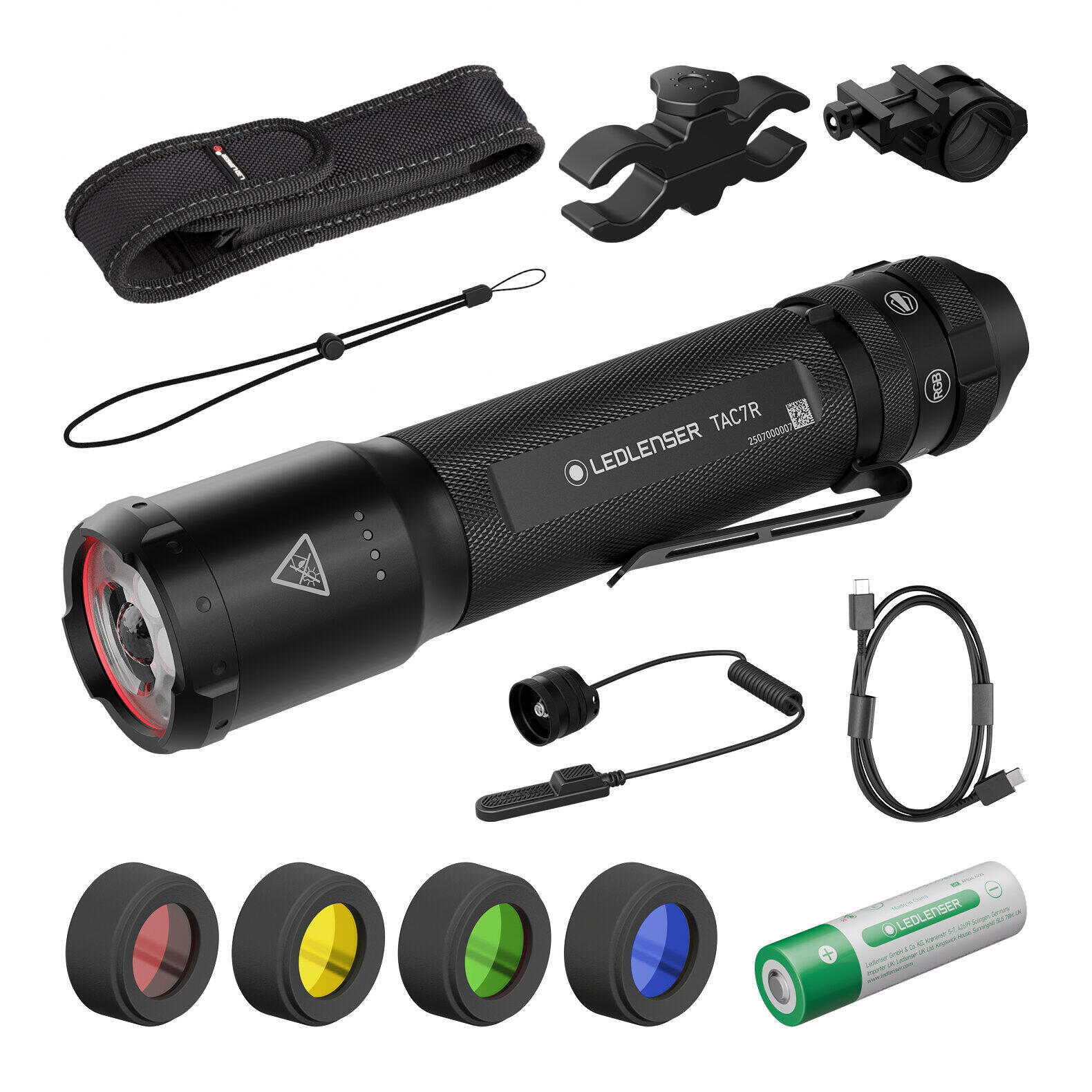 Lampe torche tactique –Chasse, Aventure– 3200lm IP68 370m RGB– TAC7R Outdoor Set 1/7