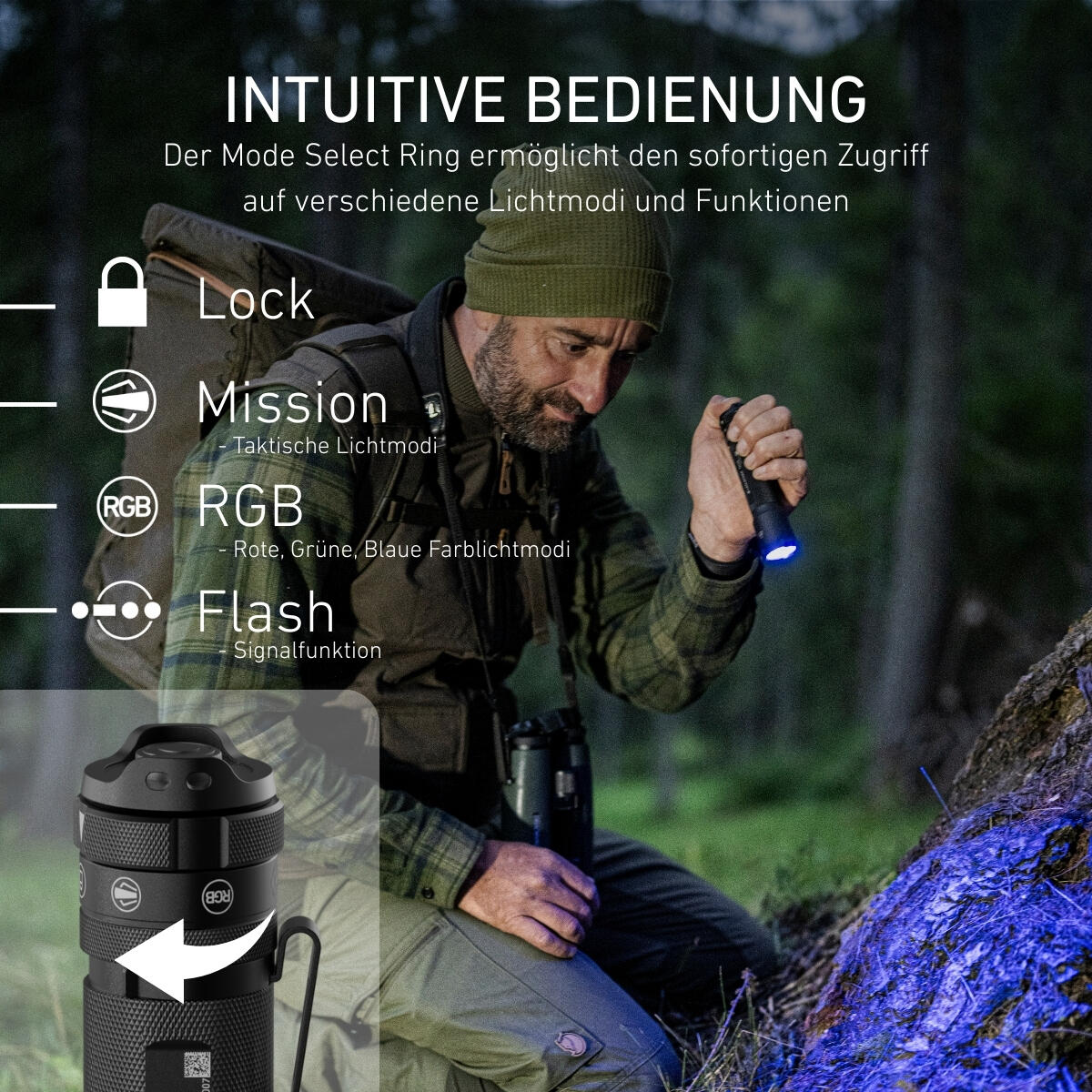 Lampe torche tactique –Chasse, Aventure– 3200lm IP68 370m RGB– TAC7R Outdoor Set 2/7