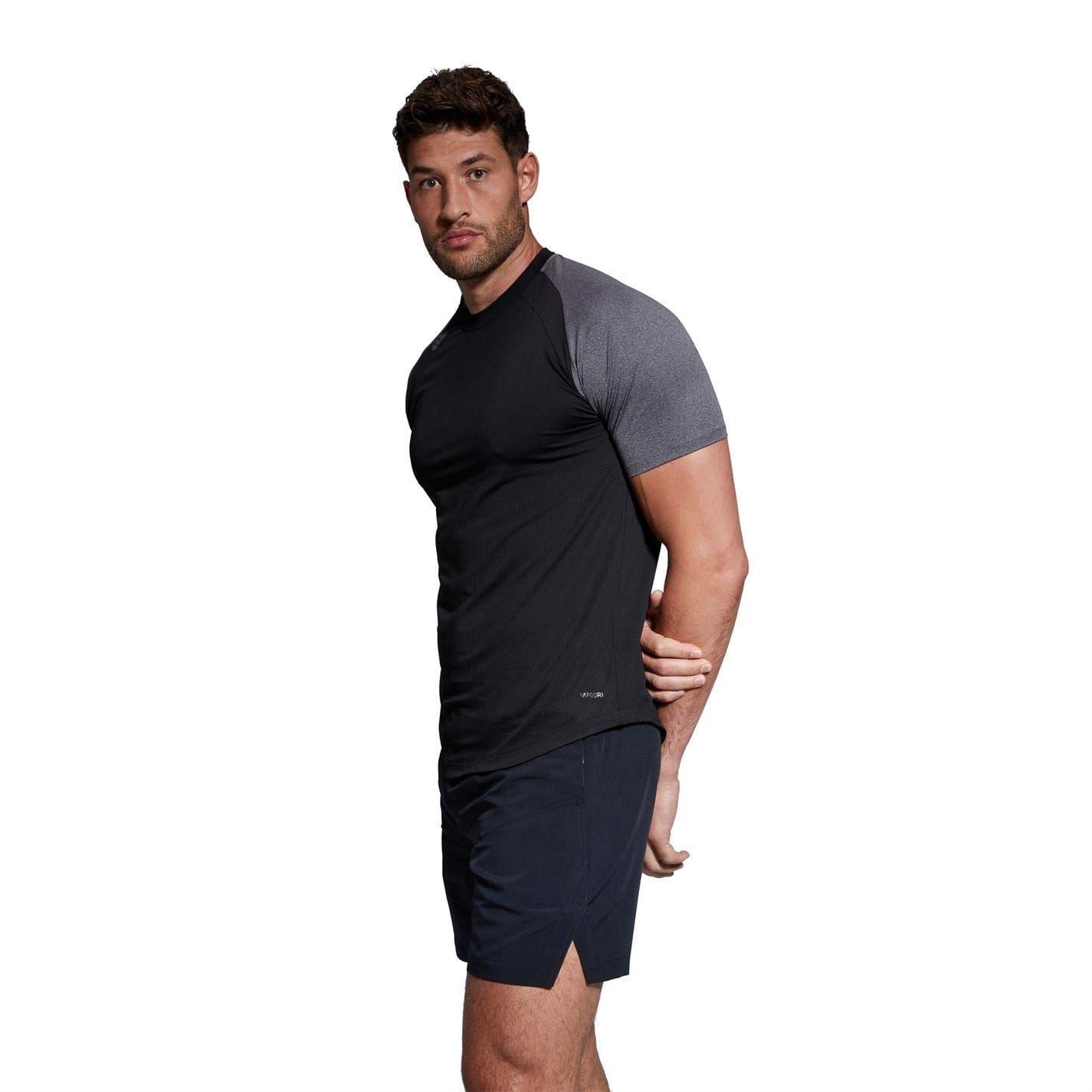 Mens Elt Crew Neck Slim Raglan Athletic TShirt (Black Marl) 3/4