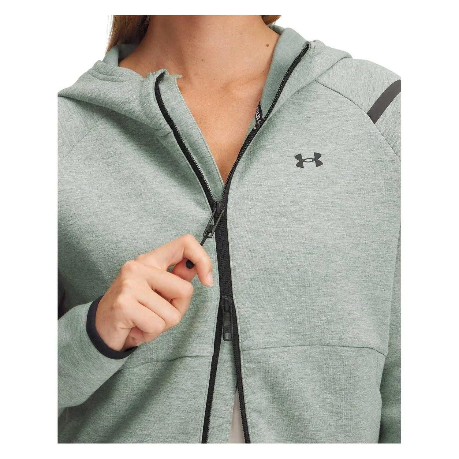 Hoodie mit durchgehendem Reißverschluss für , Raglanärmel Damen Grün meliert 3/4