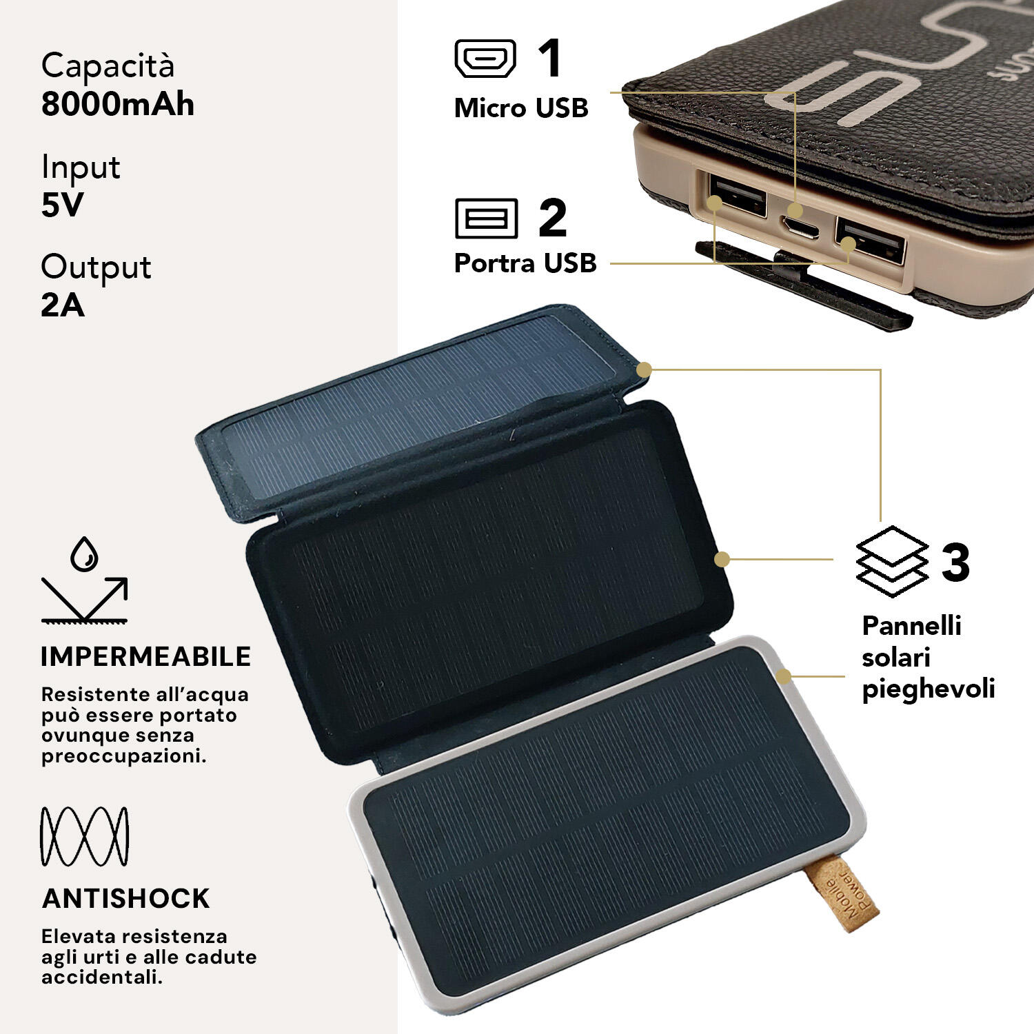 Power Bank Ricarica Solare 3/4