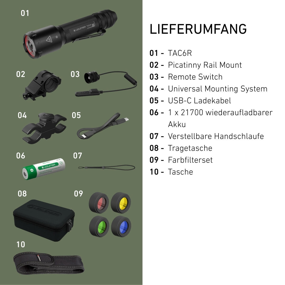 Lampe torche tactique – Chasse, Aventure – 2000lm IP68 370m – TAC6R Outdoor Set 7/7