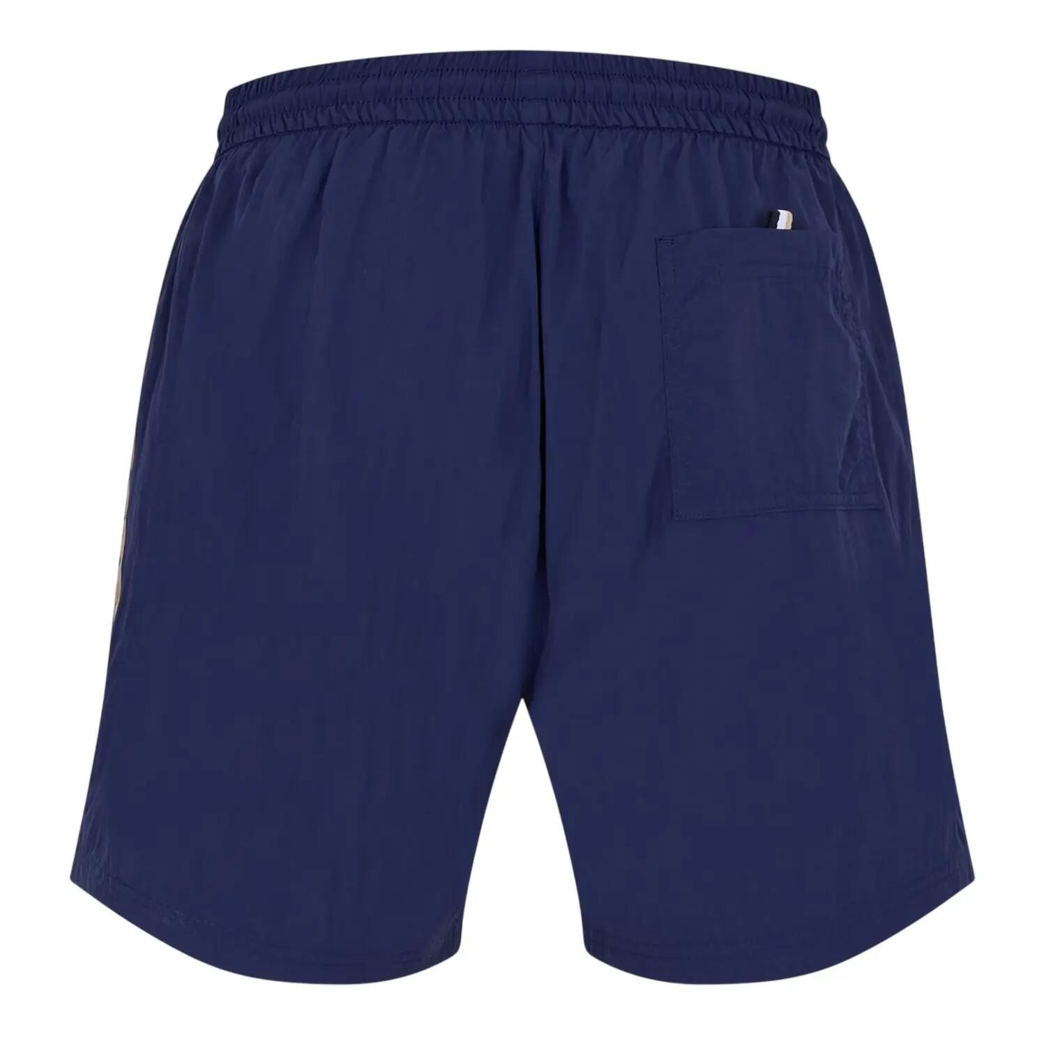 Mens Side Stripe Polyester Relaxed Fit Swim Shorts (Navy) 2/2