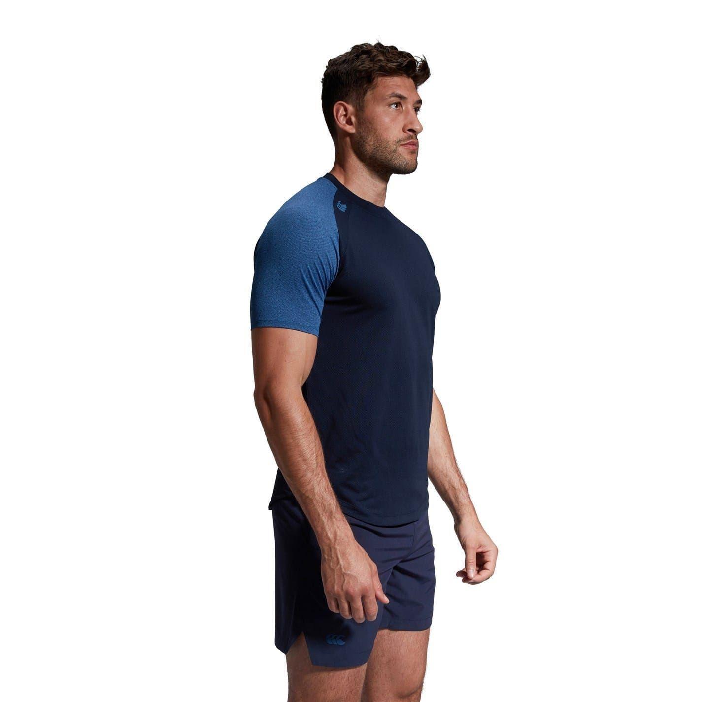 Maglietta Atletico Aderente Girocollo Raglan Uomo Canterbury Elt Blu Marino Marl 3/4