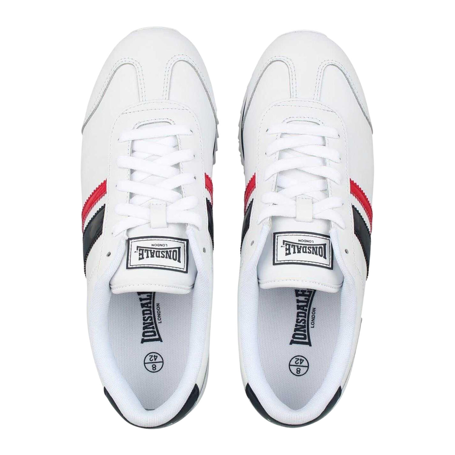 "Russell Classic" gestreift Sneaker für , Leder Herren Weiß/Marine/Rot 3/4