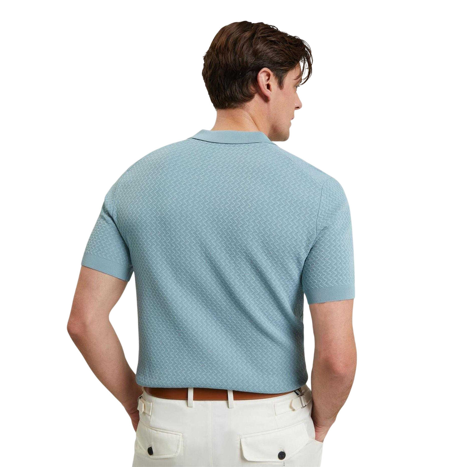 Mens Zig Zag Knitted Polo Shirt (Blue) 3/3