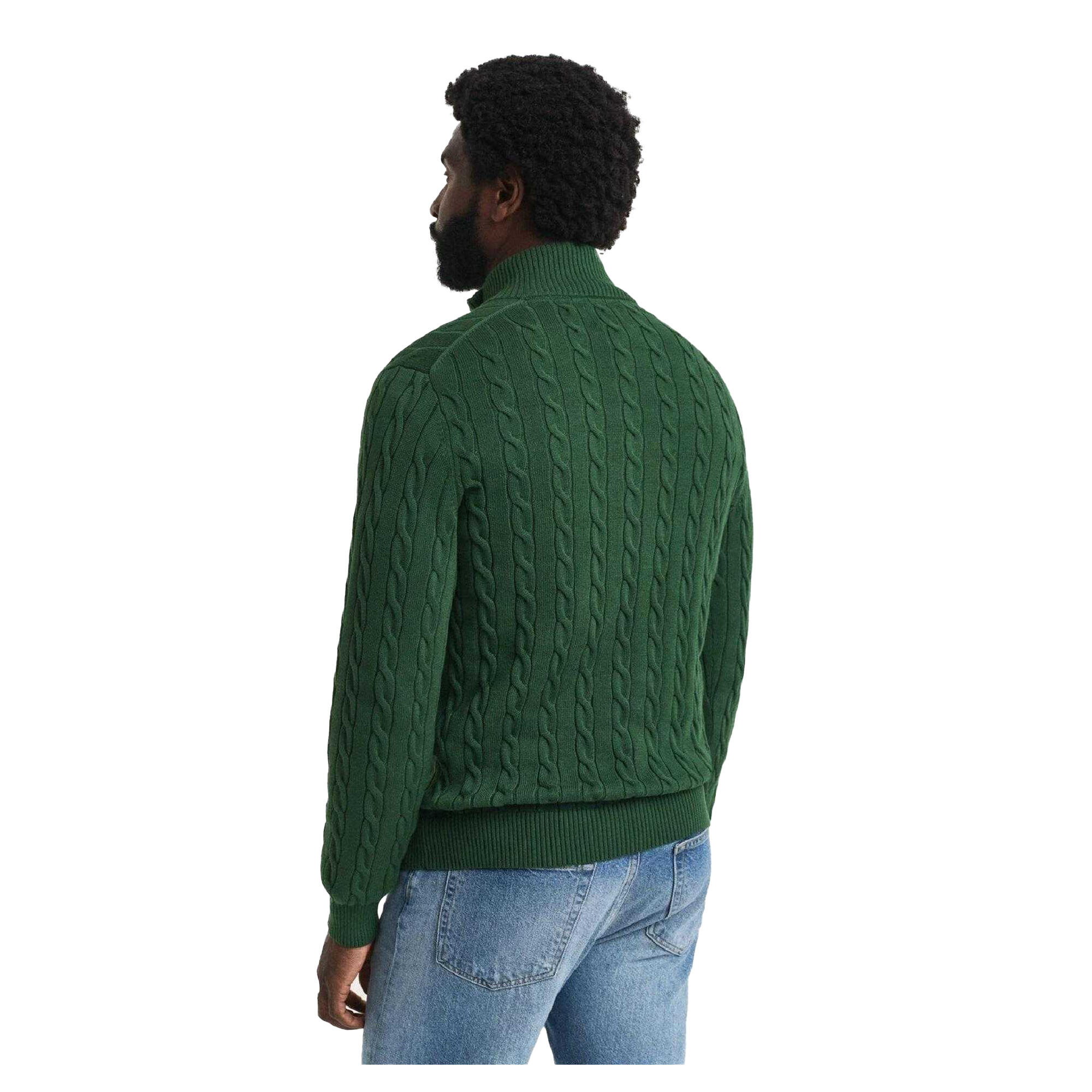 Pullover für , mit halbem Reißverschluss, Mit Zopfmuster Herren Grün 3/4