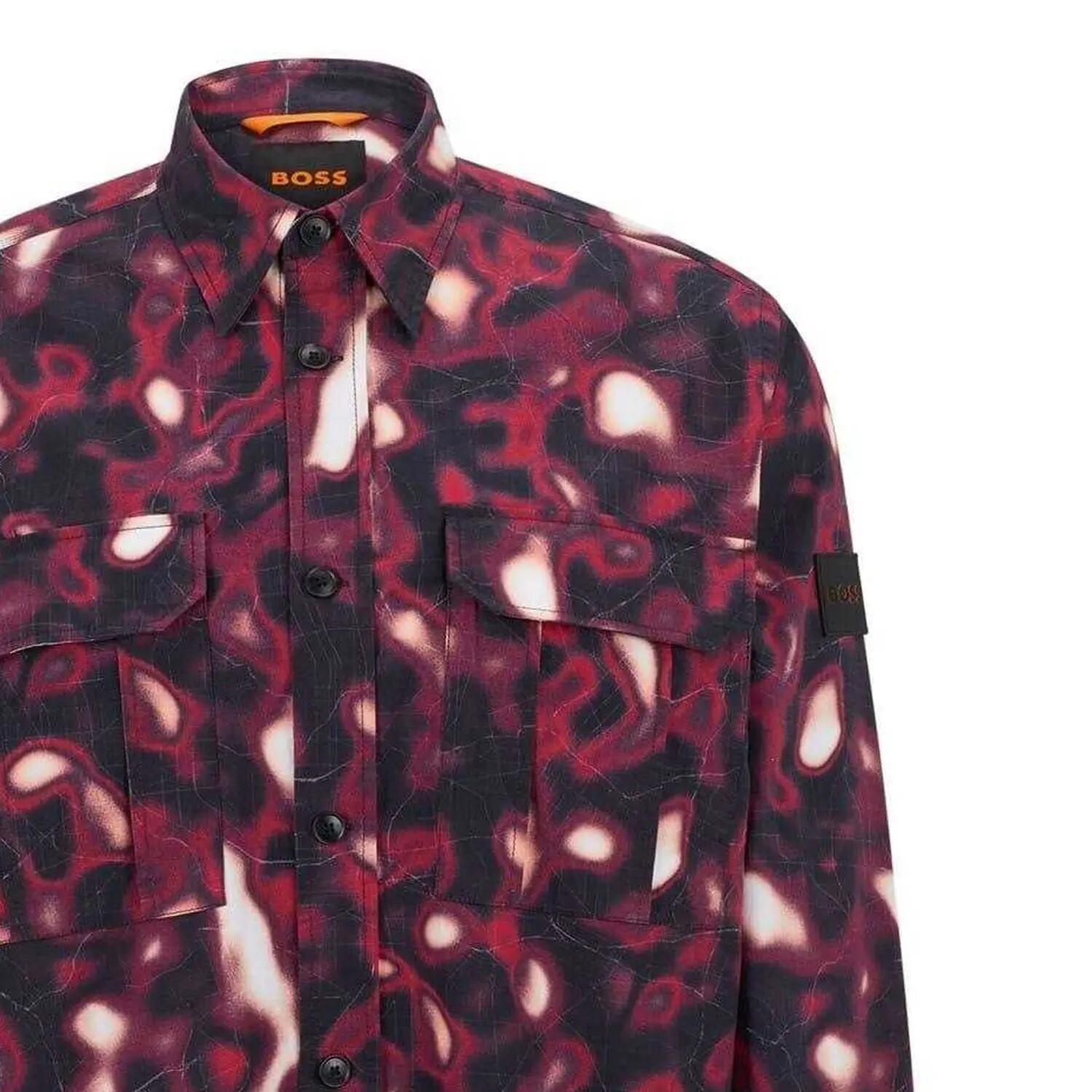 Camicia Astratta Manica Lunga Uomo Boss Rosa Medio 2/3
