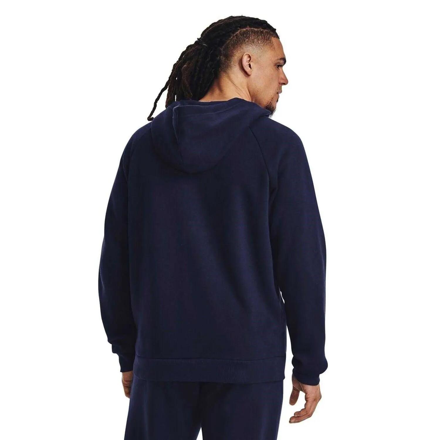 Felpa Con Cappuccio E Zip Intera Pile Uomo Under Armour Rival Blu Navy Notte 3/4