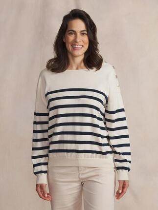 Pull col bateau femme SELENPUL - Ecru/Blanc