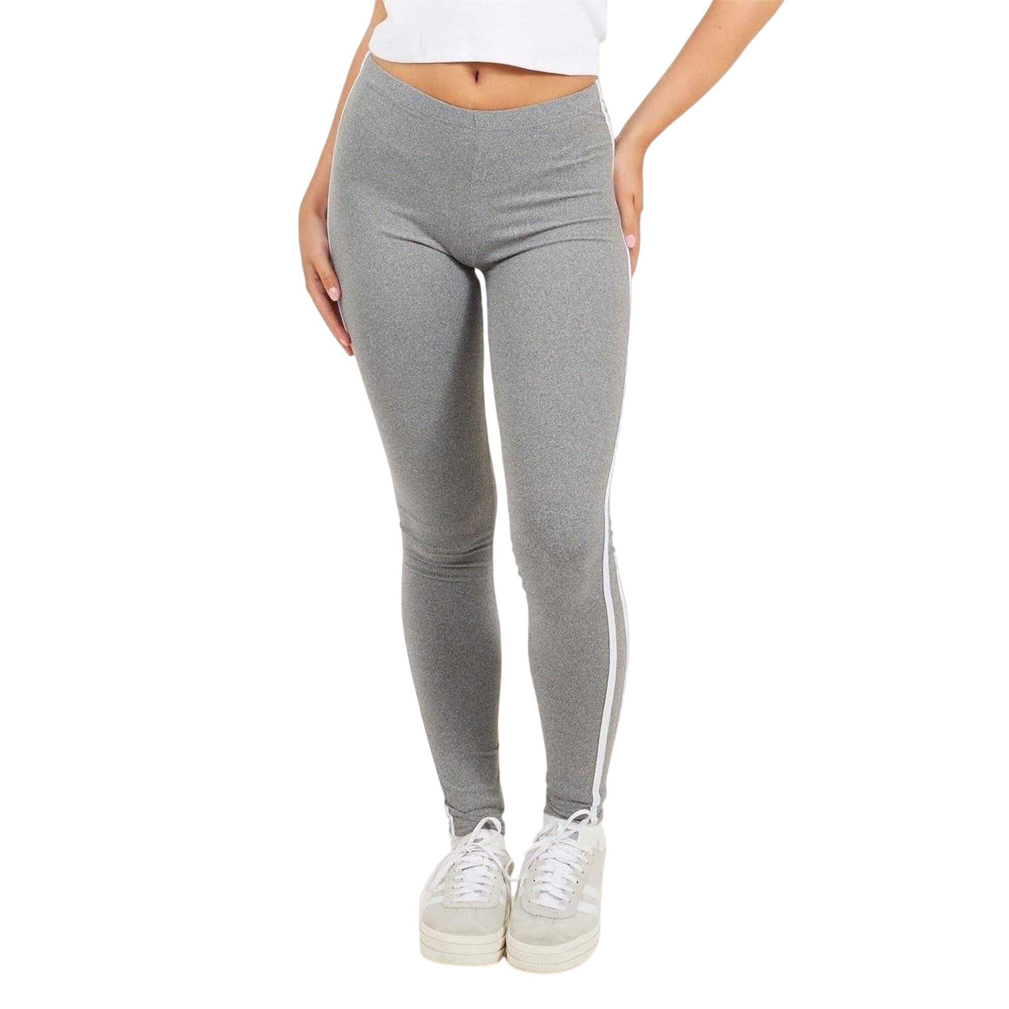 Womens/Ladies Side Stripe Leggings (Grey Marl/White) 2/4