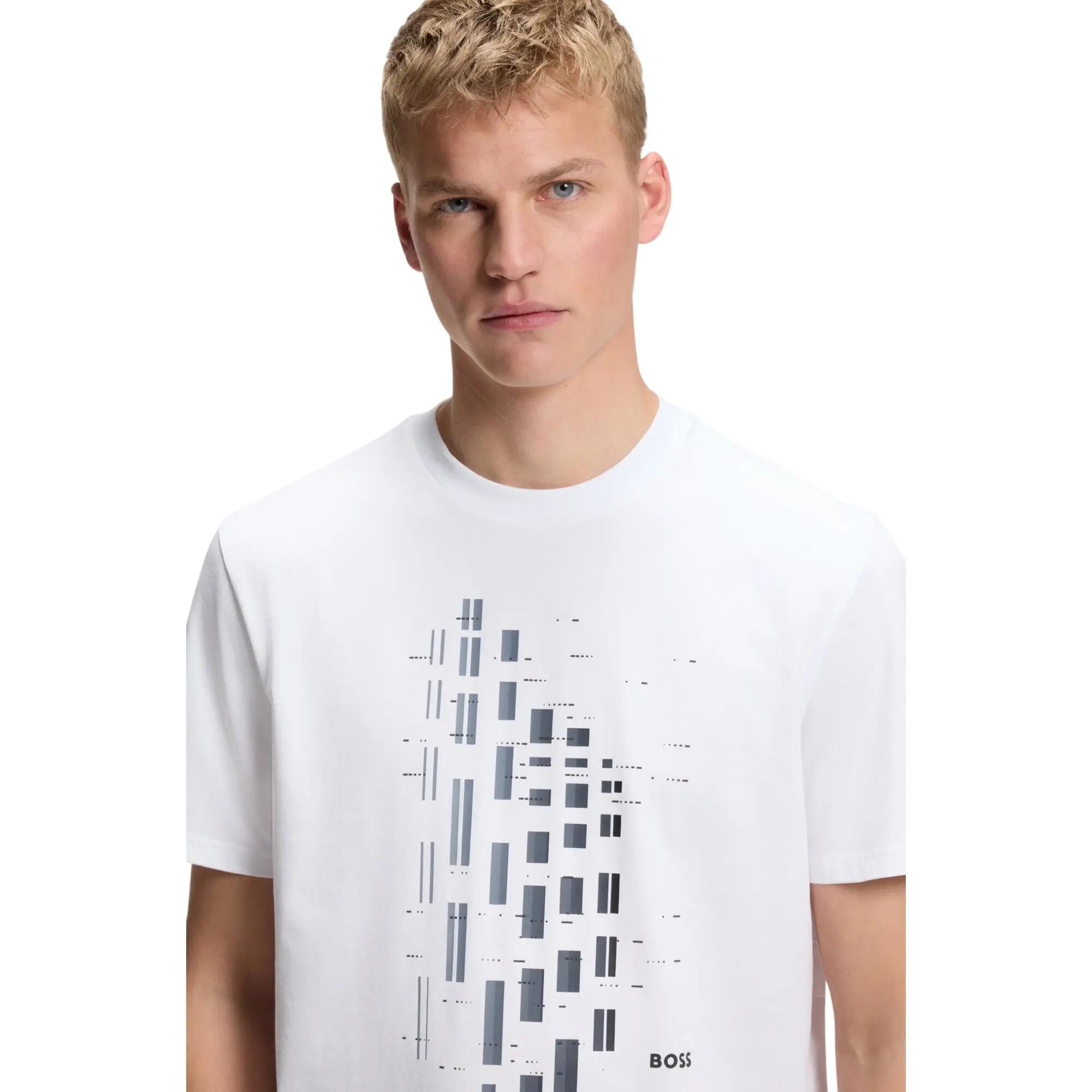 Mens Geometric Stretch Regular TShirt (White) 4/4