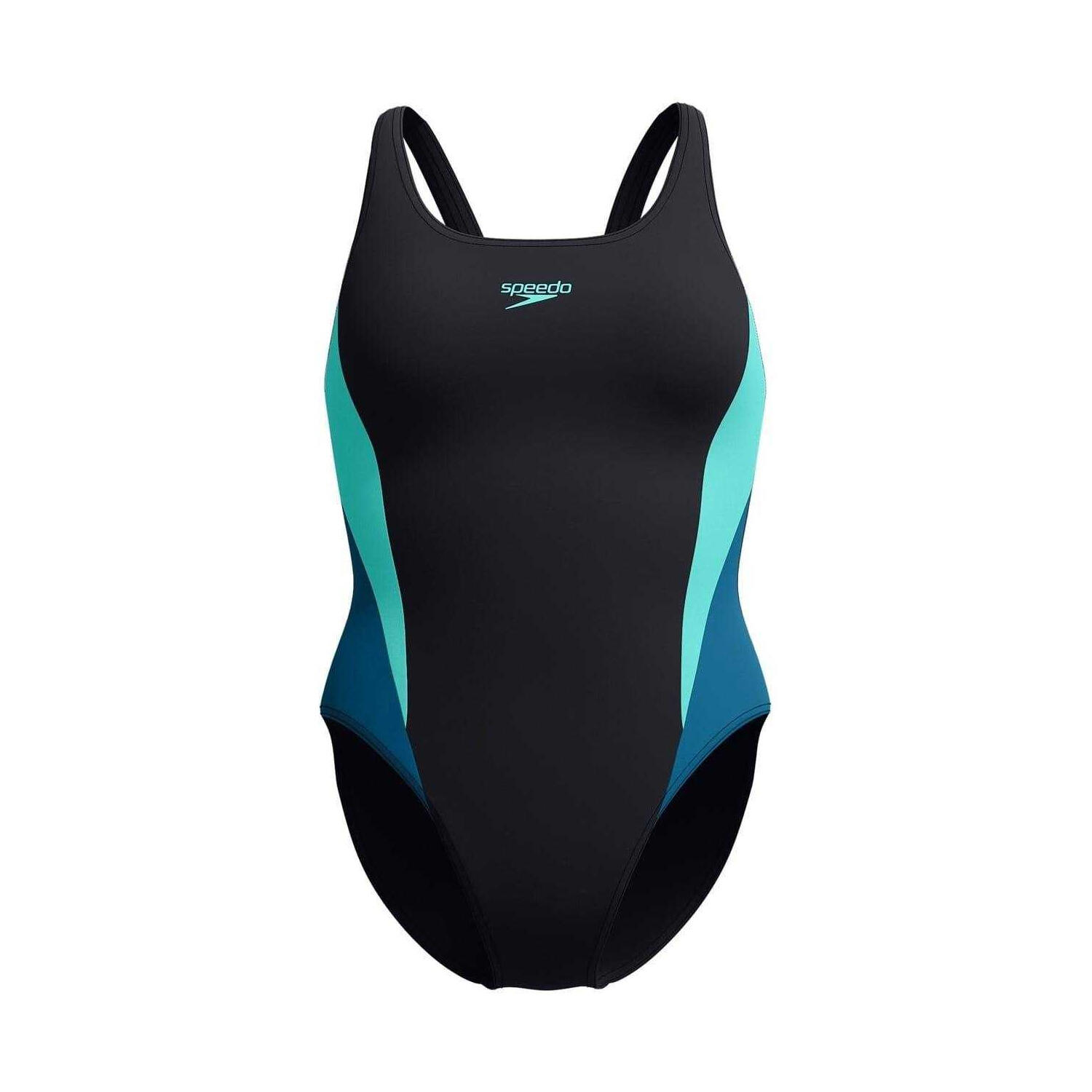 Maillot De Bain 1 Pièce Motif/style Blocs De Couleurs Femme (Turquoise Vif) 2/2
