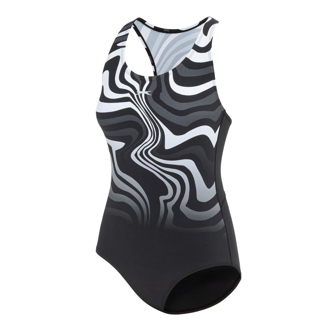 Maillot De Bain 1 Pièce Motif/style Ondulé Femme (Noir / Blanc) 3/4