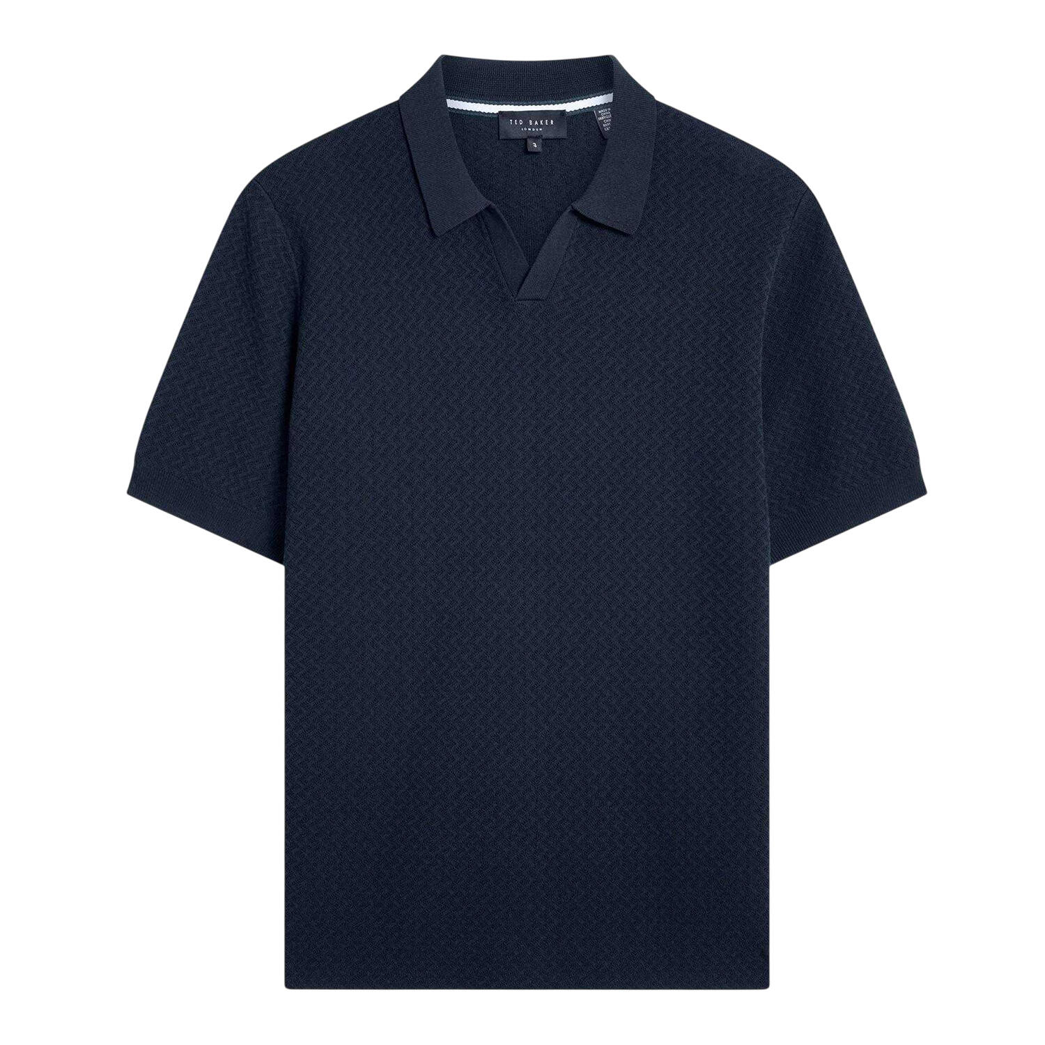 Mens Zig Zag Knitted Polo Shirt (Navy) 2/3