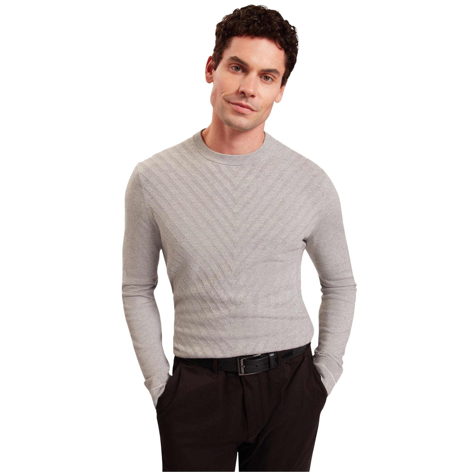 Pullover für , Gerippter Kragen, Langärmlig Herren Hellgrau 3/4