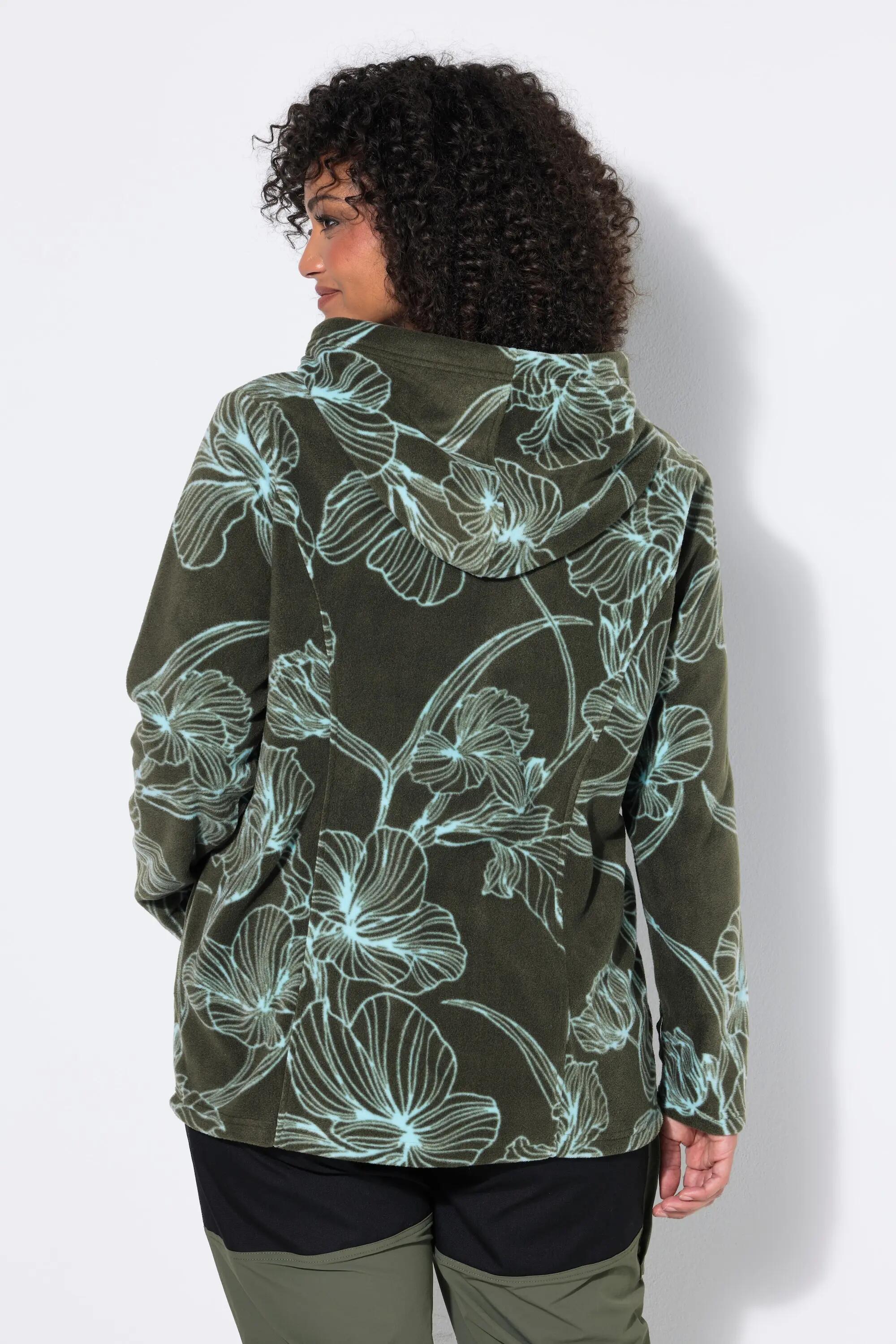 Damen Fleecejacke Blütenmuster Kapuze Langarm 2/6