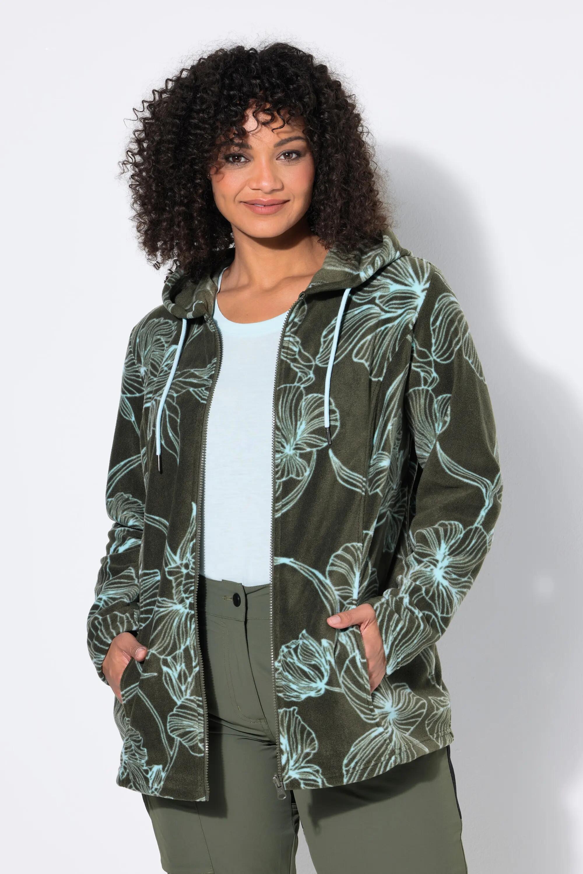 Dames Fleece jas bloemmotief capuchon lange mouw 10/11