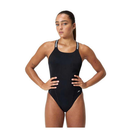 Maillot De Bain 1 Pièce Motif/style Logo Femme (Noir / Argenté)