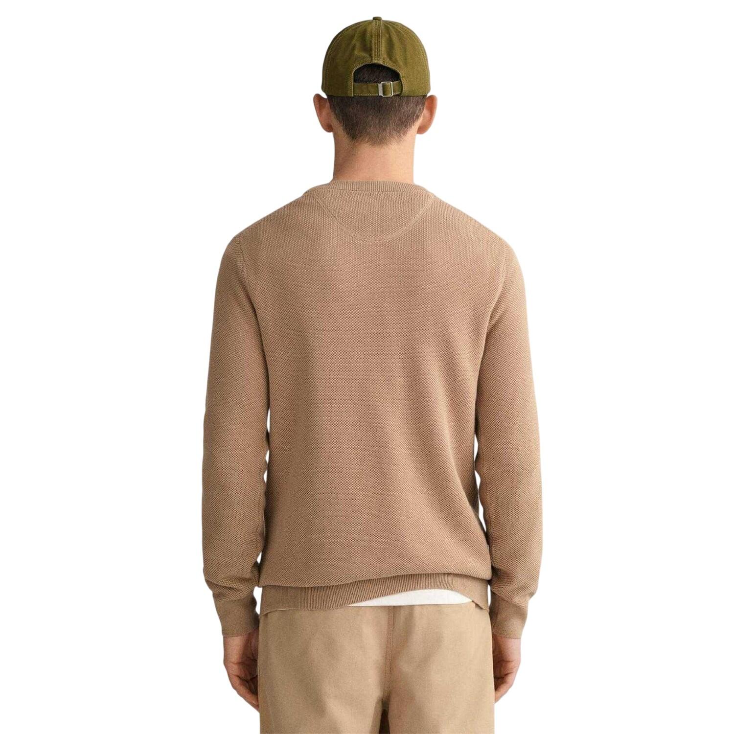 Pullover Piqué Di Cotone Uomo Gant Marrone Kaki 2/2