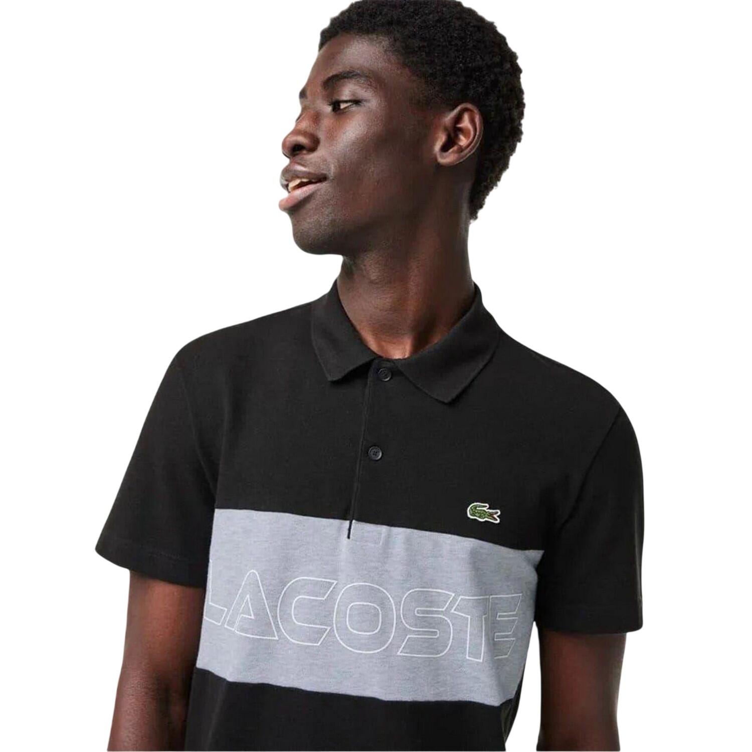Mens Colour Block Petit Pique Regular Polo Shirt (Black/Silver) 3/3