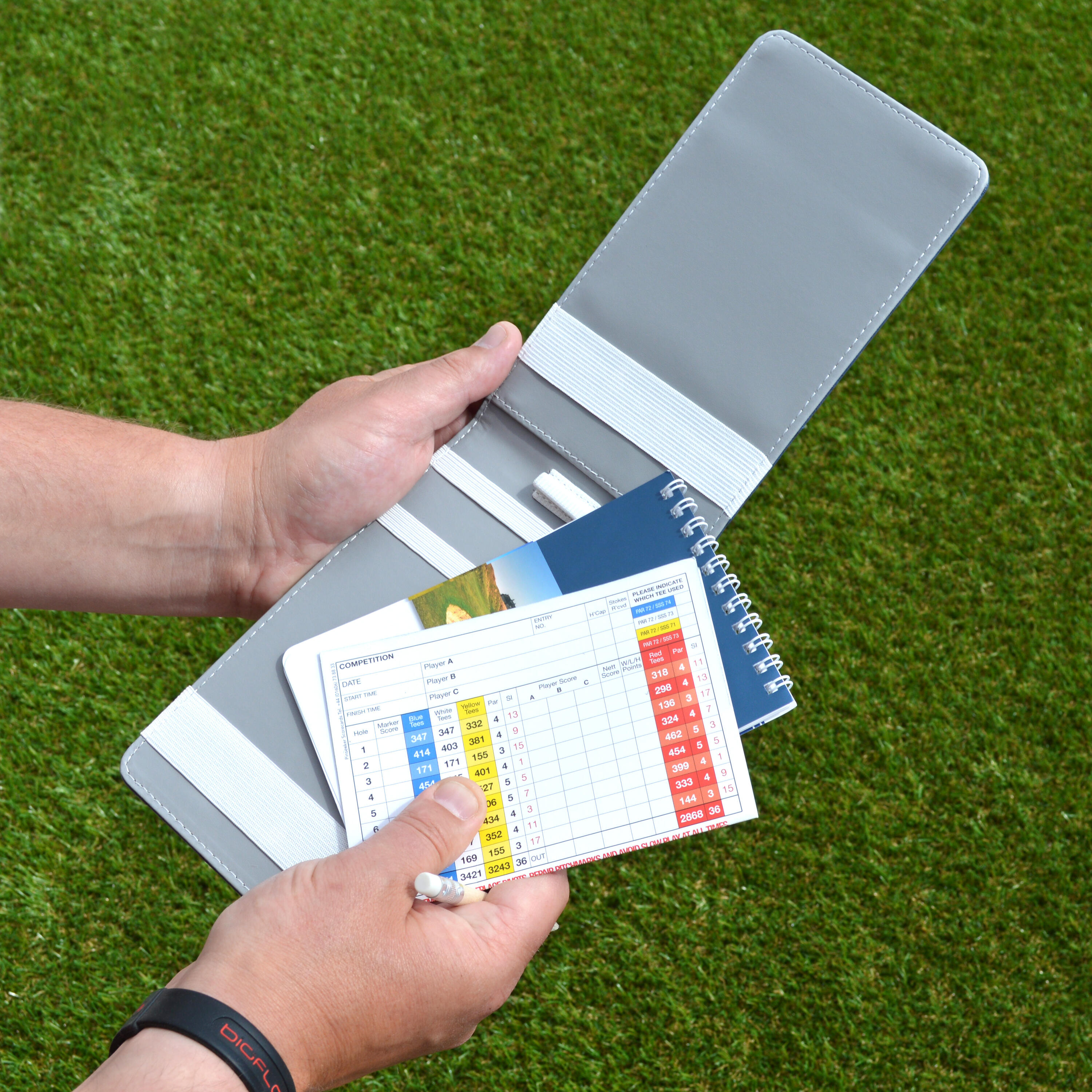 Porte-cartes de golf d’autruche premium - Marine / Gris 6/7