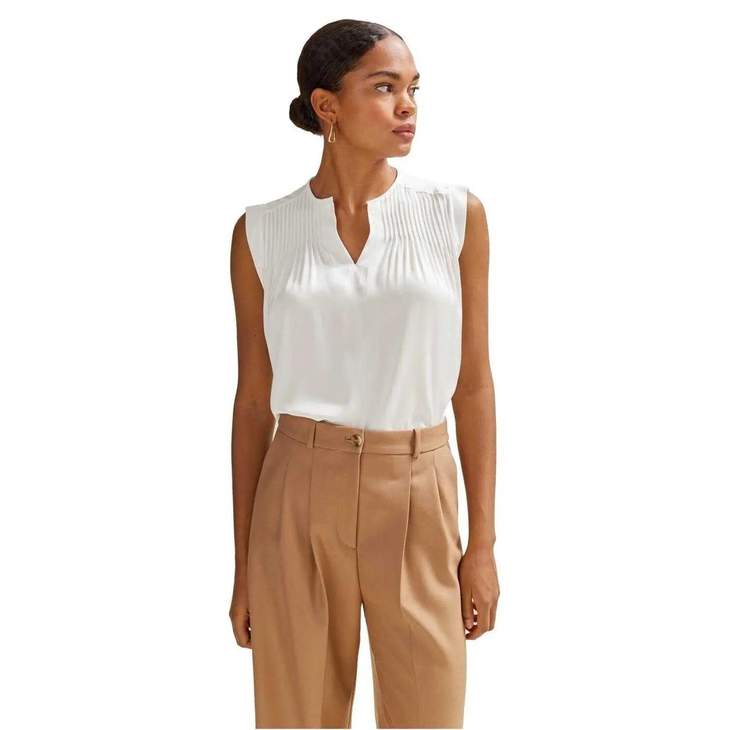 Blouse Motif/style À Plis Femme (Blanc) 2/5