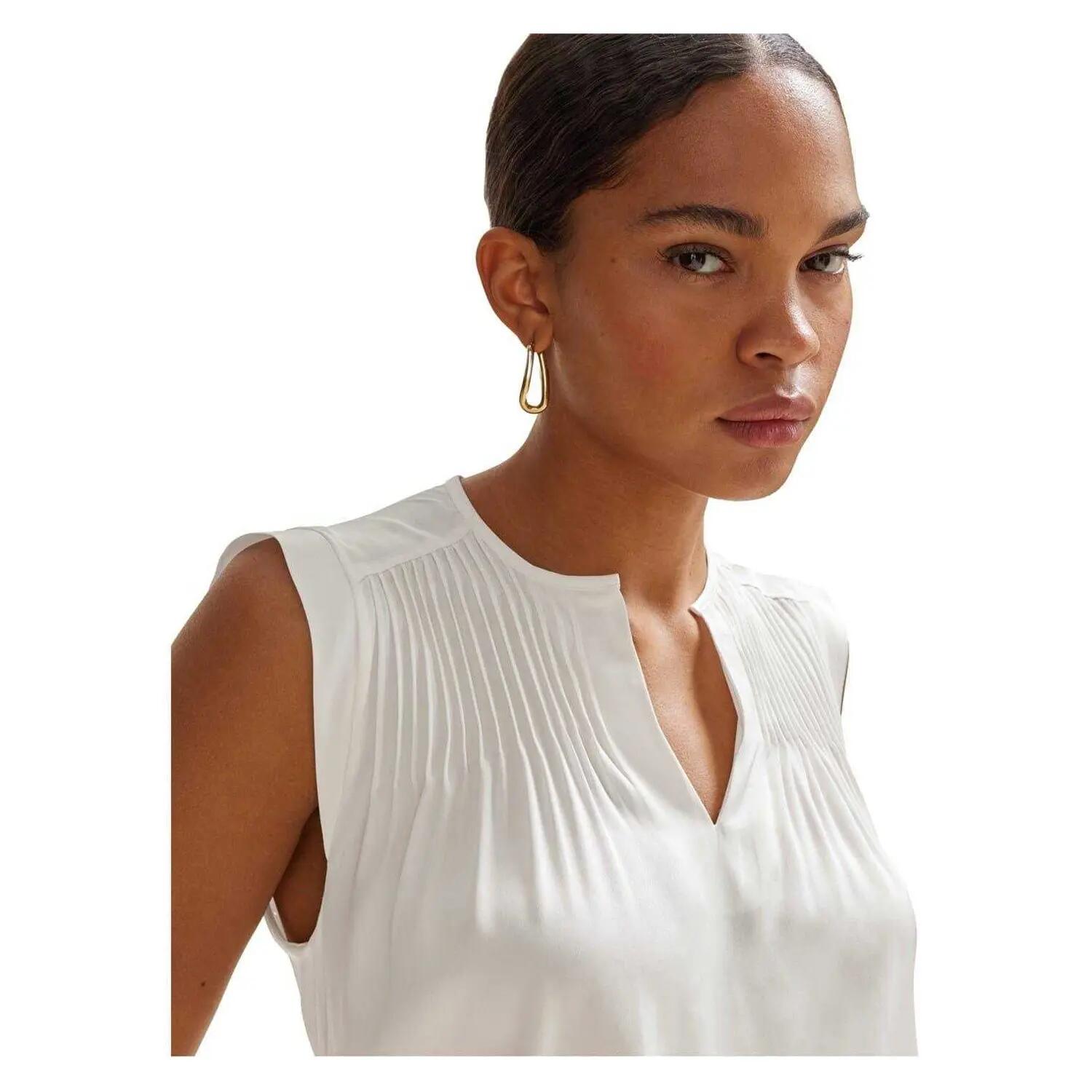 Blouse Motif/style À Plis Femme (Blanc) 4/5