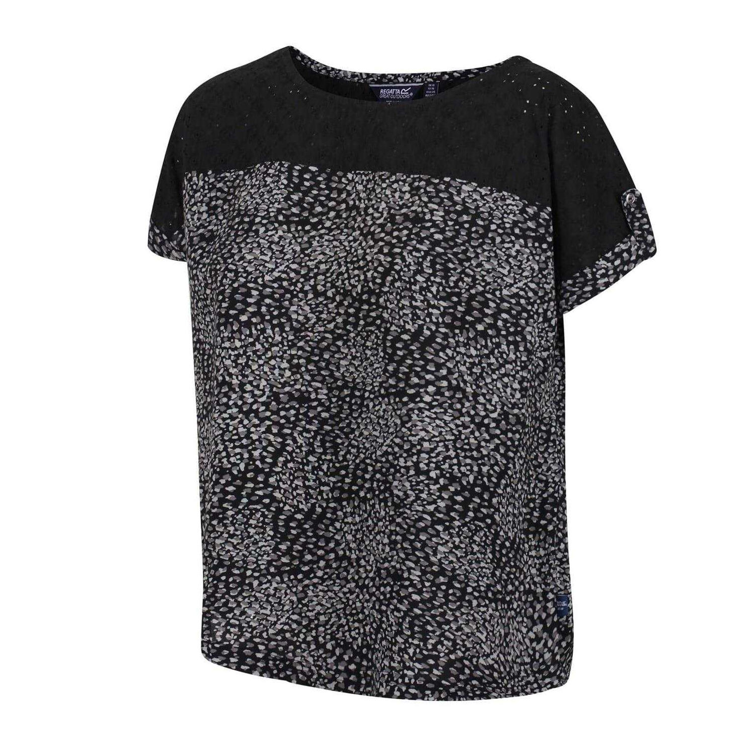 "Jaida" Muschelbluse für , Gerollte kurze Ärmel Damen Schwarz 3/5