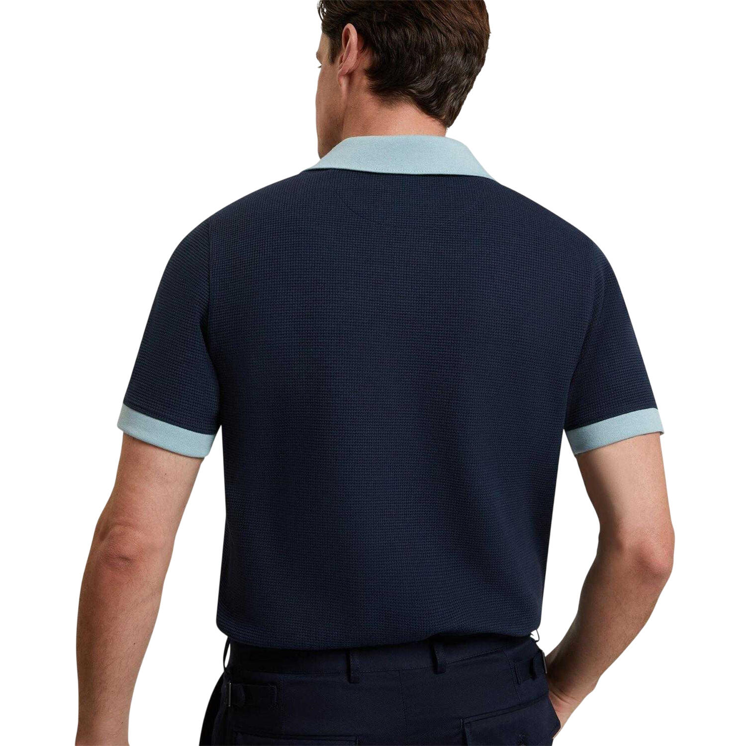 Mens Waffle ShortSleeved Polo Shirt (Navy) 3/3