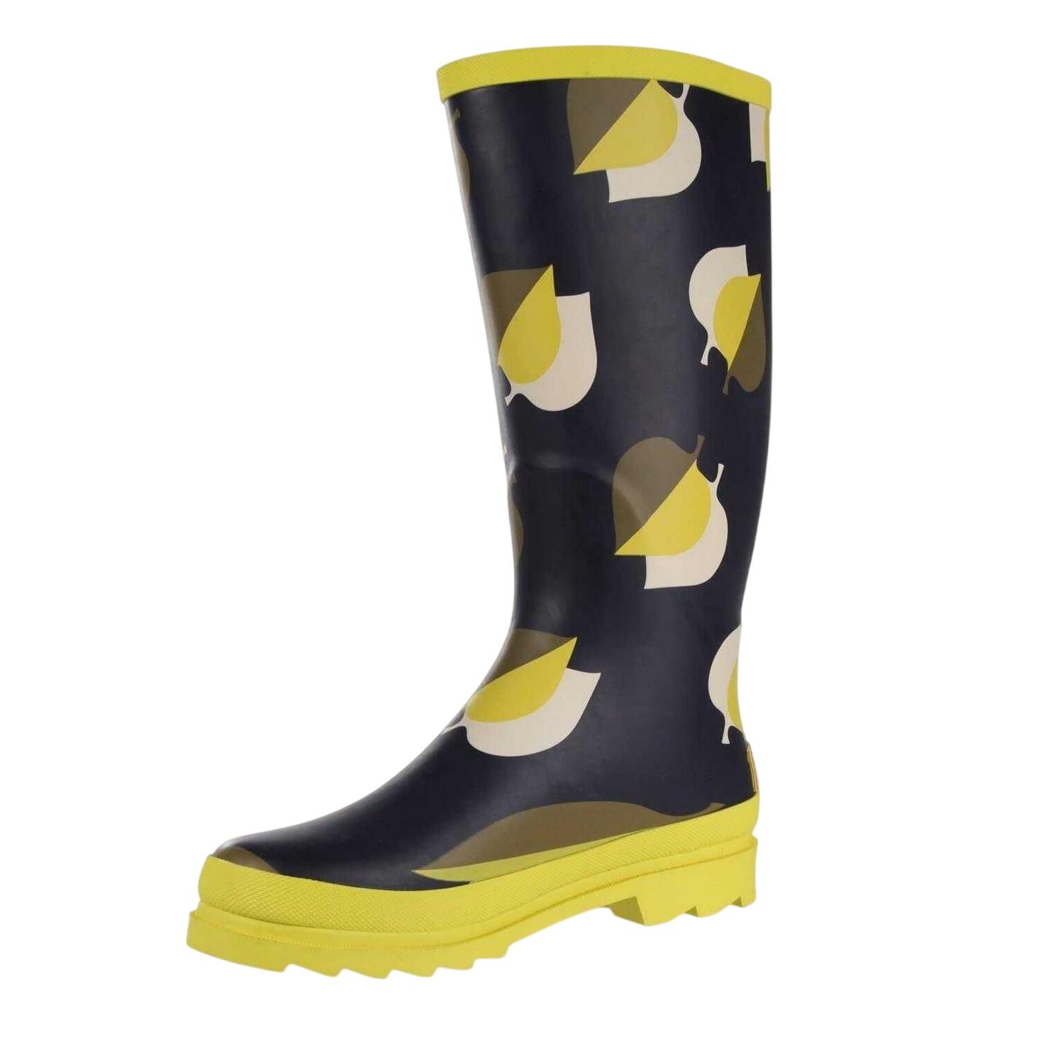 Stivali Di Gomma Stampa FogliaDonna Regatta Orla Kiely Nero Ombra Olmo Giallo 3/5