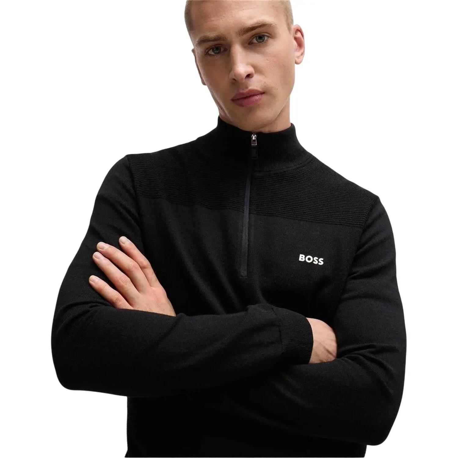 Mens Zip Neck Regular Pullover (Black) 4/4