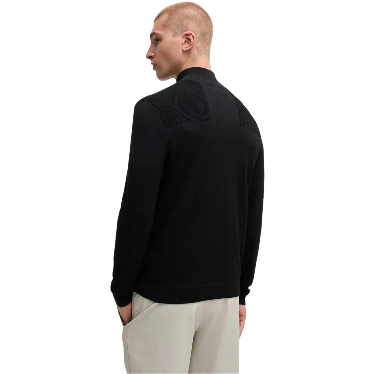 Mens Zip Neck Regular Pullover (Black) 3/4