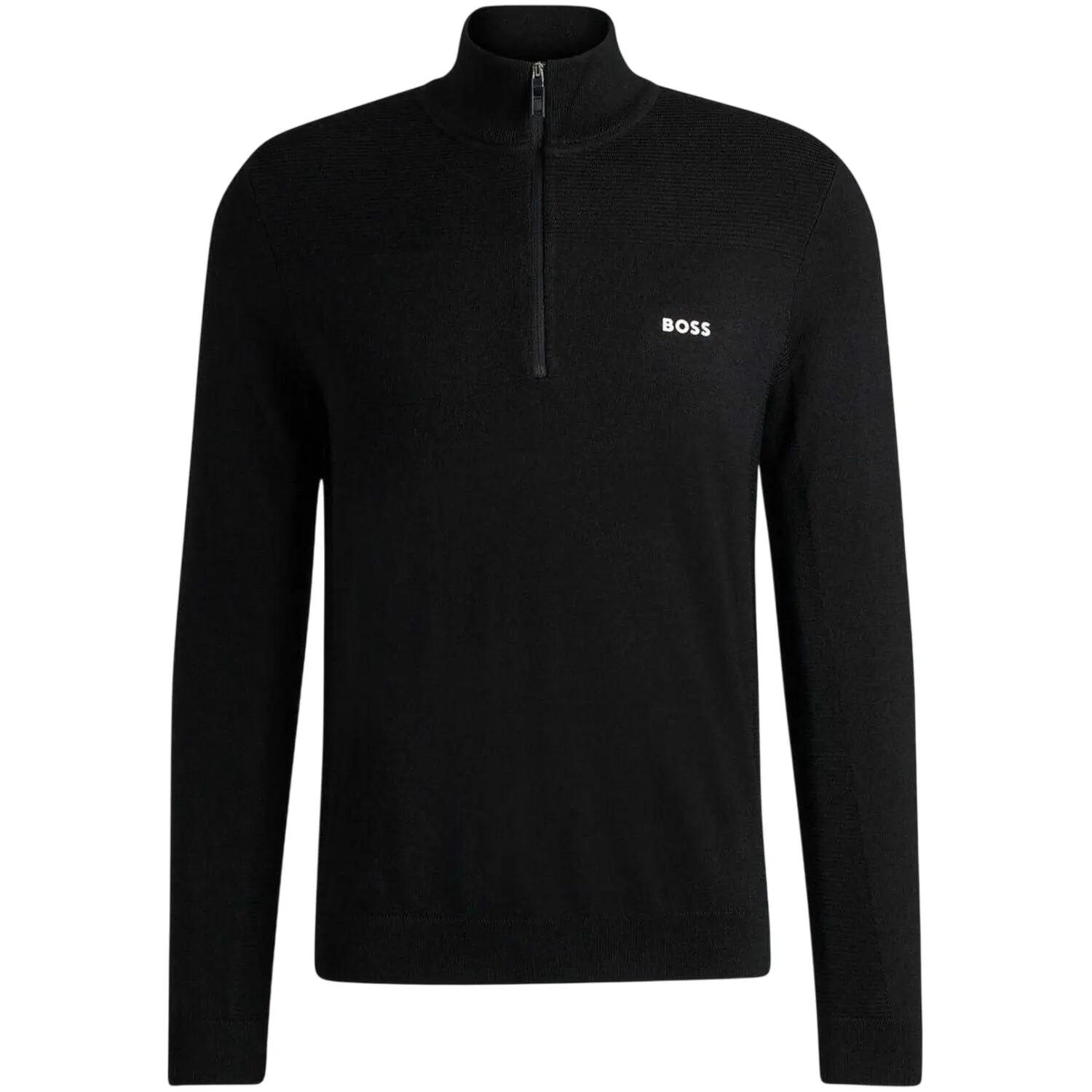 Mens Zip Neck Regular Pullover (Black) 2/4