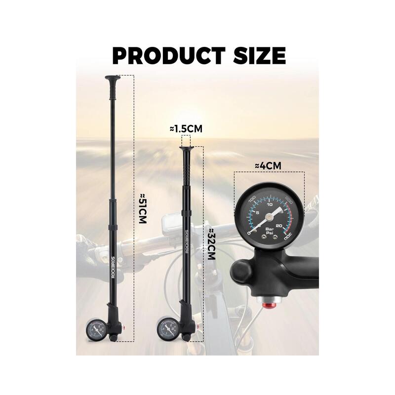Pompa suspensie/furcă ROCKBROS, aluminiu, 300 PSI, negru