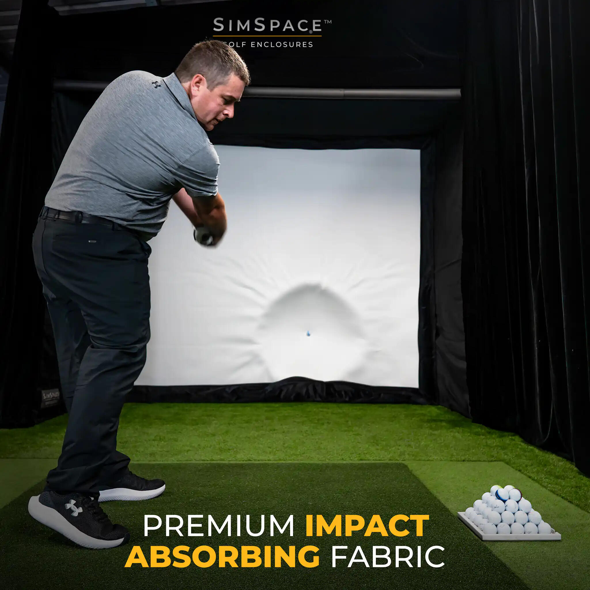 Golfsimulator-Gehäuse mit Aufprallschirm und Seitennetz – 3,3 x 2,5 x 1 m 6/7