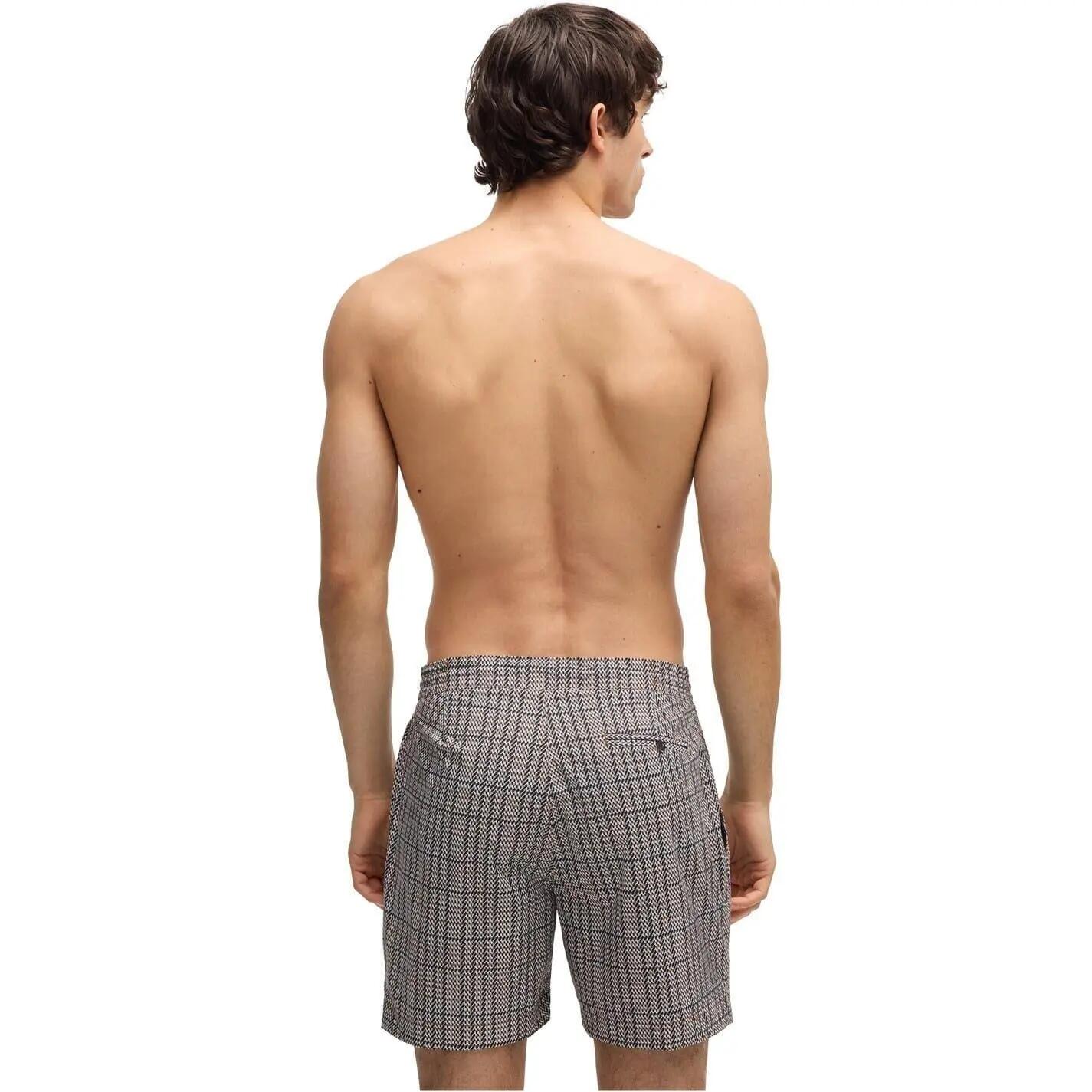 Mens Plaid Swim Shorts (Black) 3/3