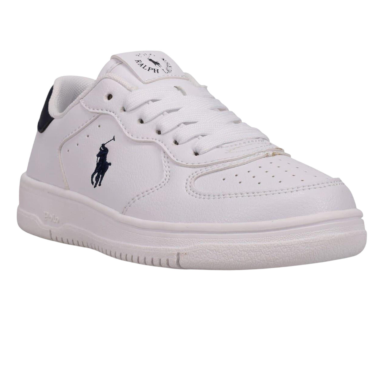 Childrens/Kids Masters Leather Flat Trainers (White/Navy) 4/4