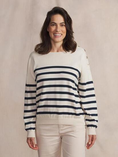 Pull col bateau femme SELENPUL - Ecru/Blanc