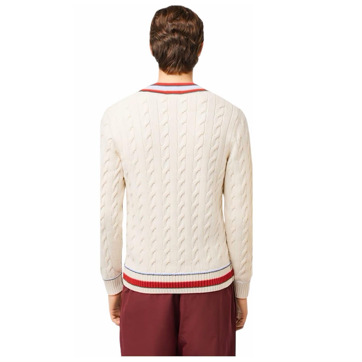 Unisex Adult Cable Knit Ribbed Cuff Regular Sweater Top (Cream/Red) 2/2