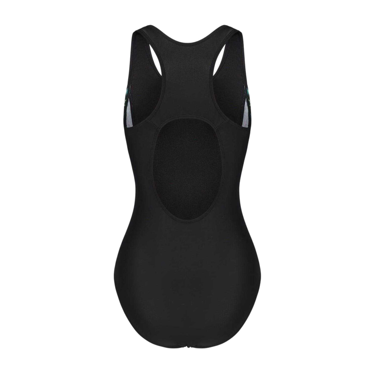 Maillot De Bain 1 Pièce Femme (Noir / Vert Imprimé) 2/3