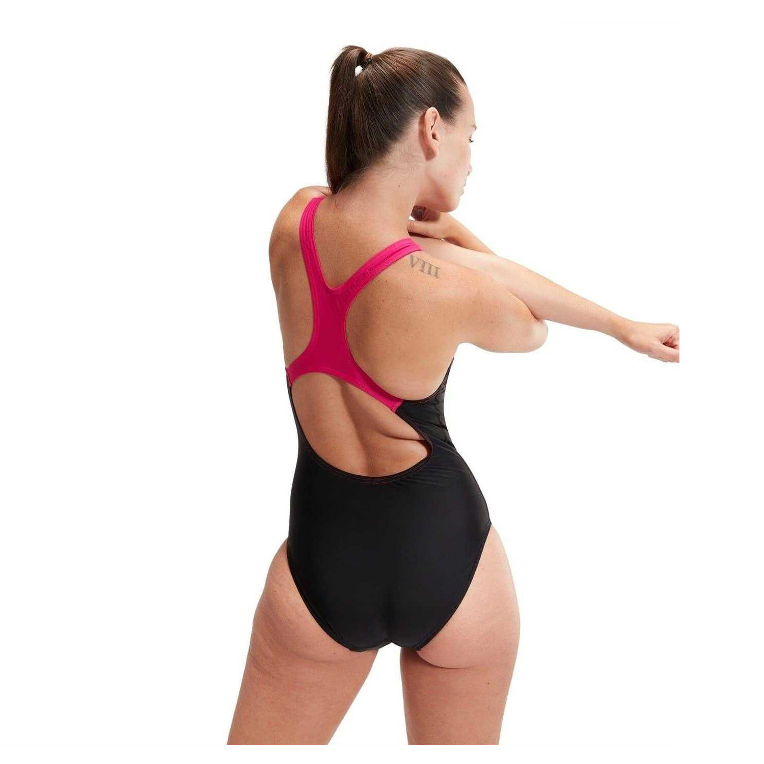 Maillot De Bain 1 Pièce Motif/style À Rayures MEDLEY MEDALIST Femme (Noir / Rose 2/3