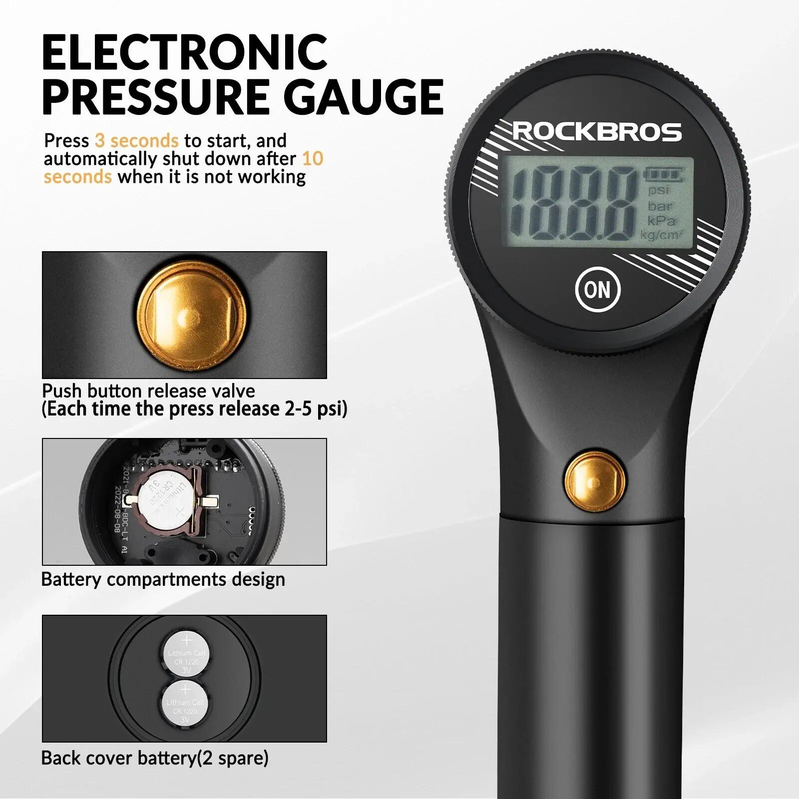 Pompă electronică RockBros, 320 PSI, compatibilă Presta și Schrader 3/5