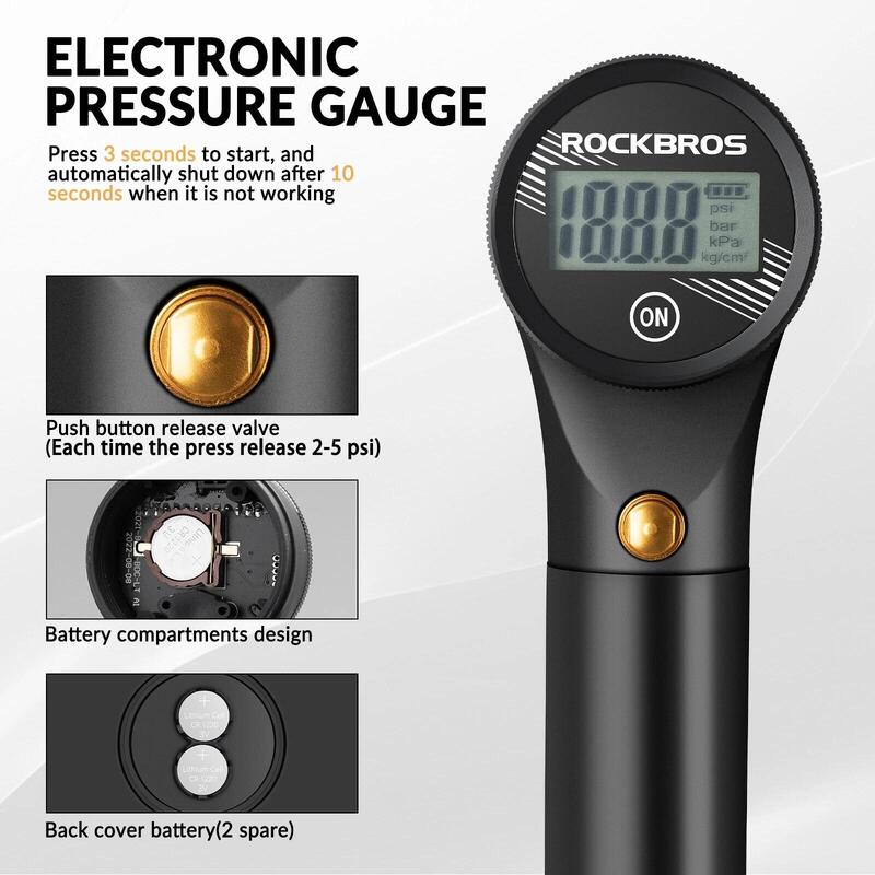 Pompă electronică RockBros, 320 PSI, compatibilă Presta și Schrader