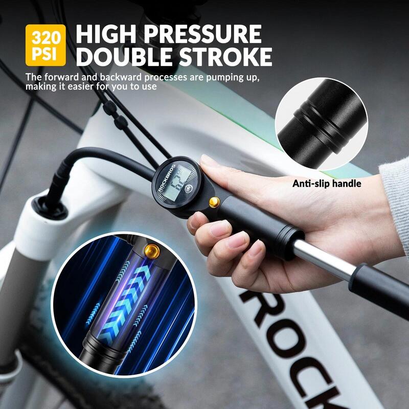 Pompă electronică RockBros, 320 PSI, compatibilă Presta și Schrader