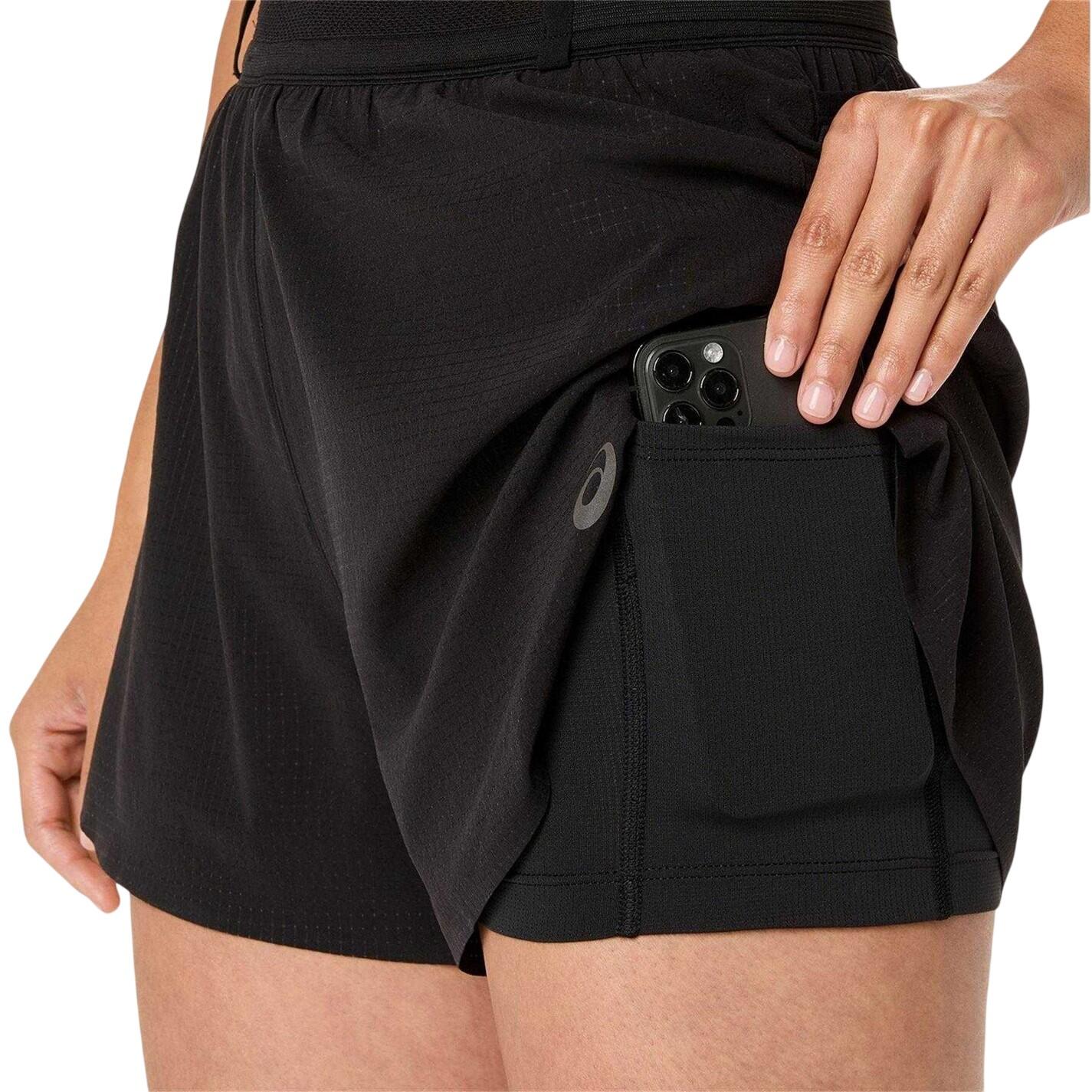 Pantaloncini Da Corsa Logo Orlo Diviso Donna Asics Nero 3/4