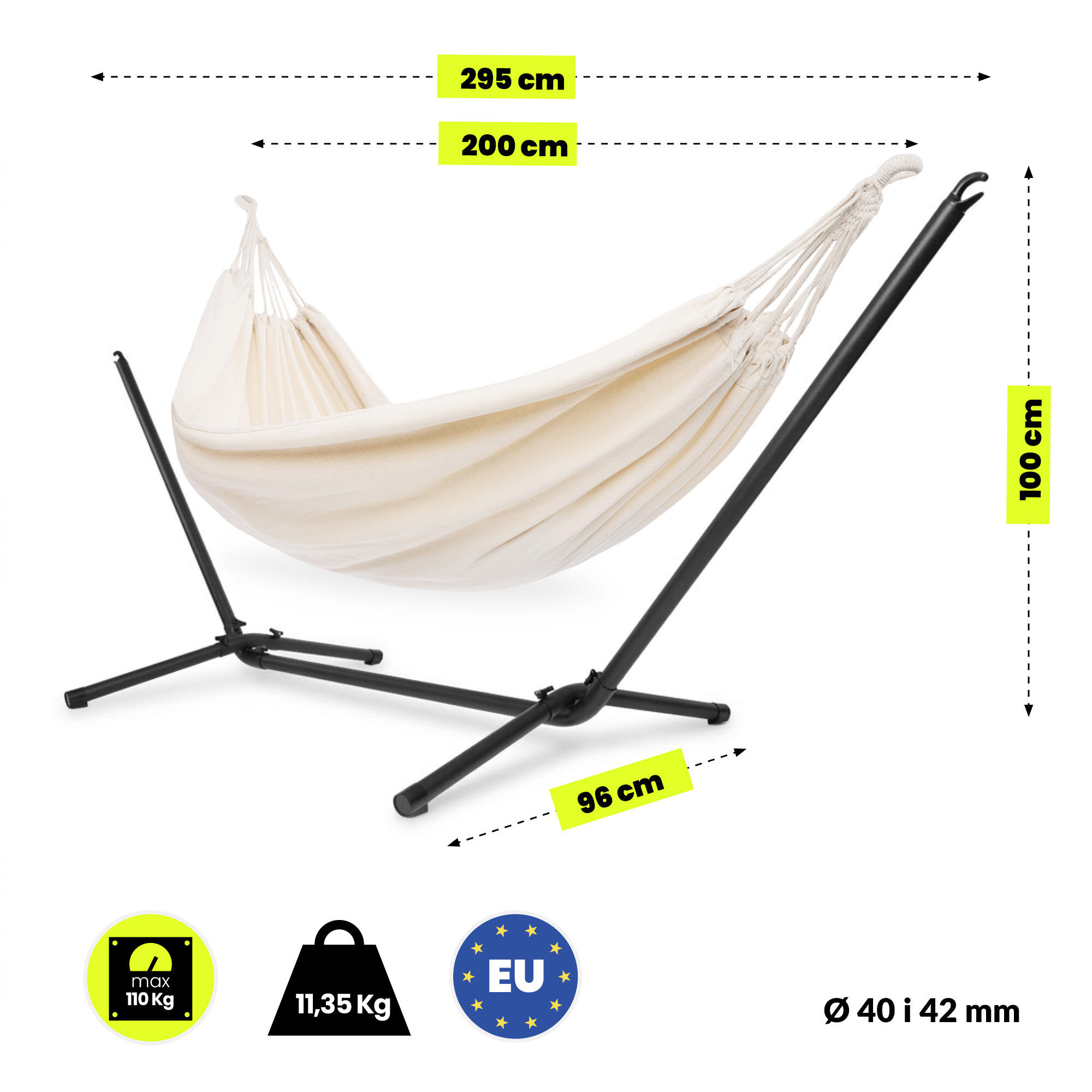Kit rede Hypermotion bege e suporte em aço 295x100x96 100 kg 3/7