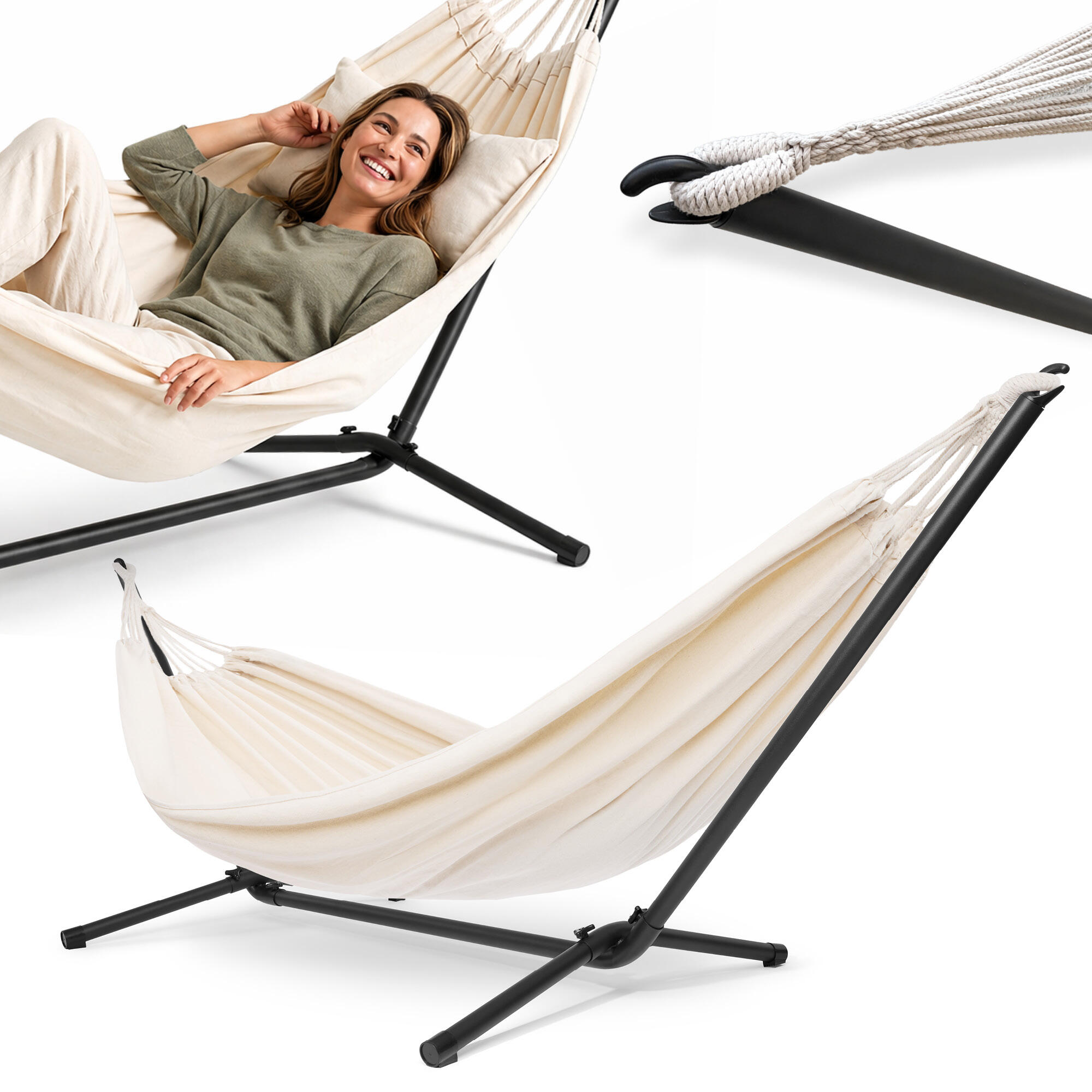 Hamak z metalowym stojakiem 295x100x96 cm, nośność 100 kg