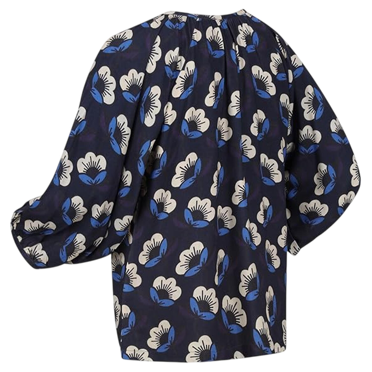 Womens/Ladies Peasant Balloon Sleeve Blouse (Navy Floral) 2/3